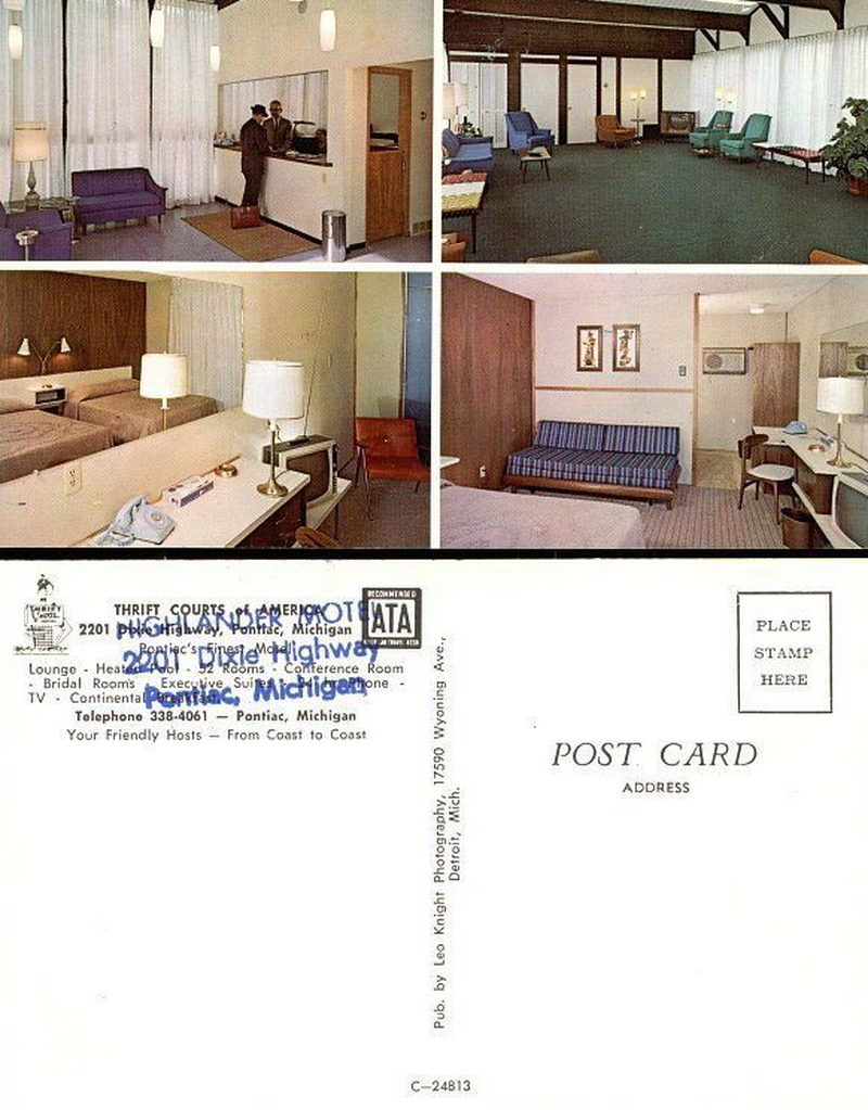 Waterford Motel (Highlander Motel, Thrift Courts of America) - Postcard